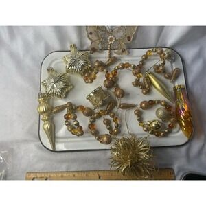 Lot Of 17 Christmas Tree Assorted Ornaments Amber & Gold Color